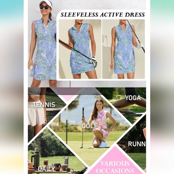ACEGOLFS Blue Paisley Sleeveless Dress 2 Pockets Pickellball/Golf NWT Size Small - Picture 9 of 10